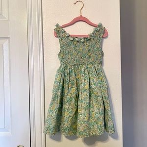 Vintage 4 Polly Flinder’s Smocker Girl’s Green Yellow Floral Tank Summer Dress